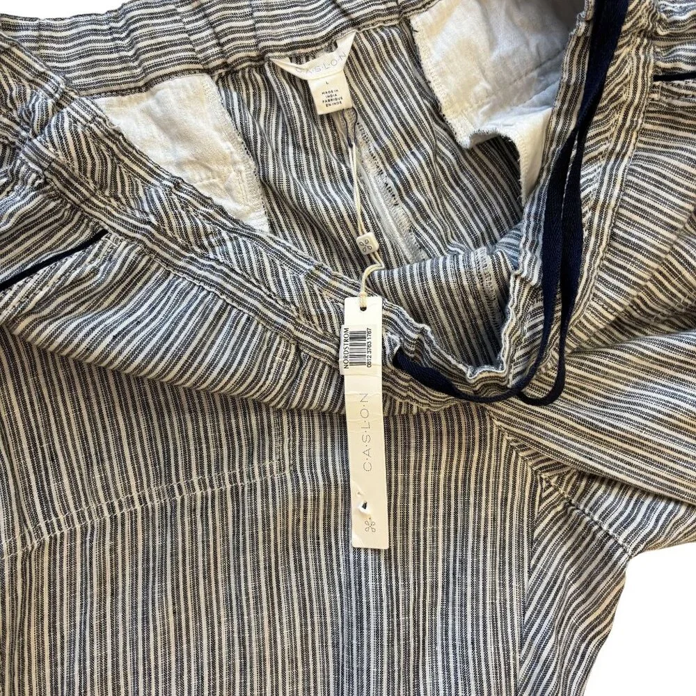 Caslon Striped 100% Linen Drawstring Pants Size L - Picture 6 of 14